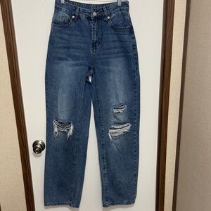 SHEIN Women’s Tall XS Distressed Jeans High Rise Straight Blue Denim Streetwear